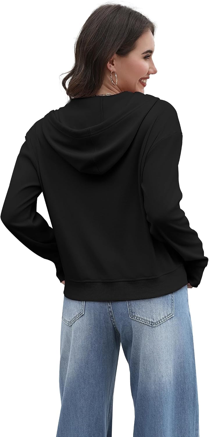 Womens Zip Up Hoodies Fleece Jacket Cropped Sweatshirt thumbnail