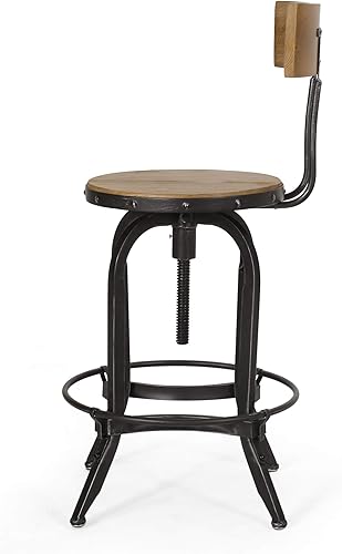 Vista 5 de Christopher Knight Home Ximen Taburete de bar, naturalmente antiguo + cepillo negro plateado