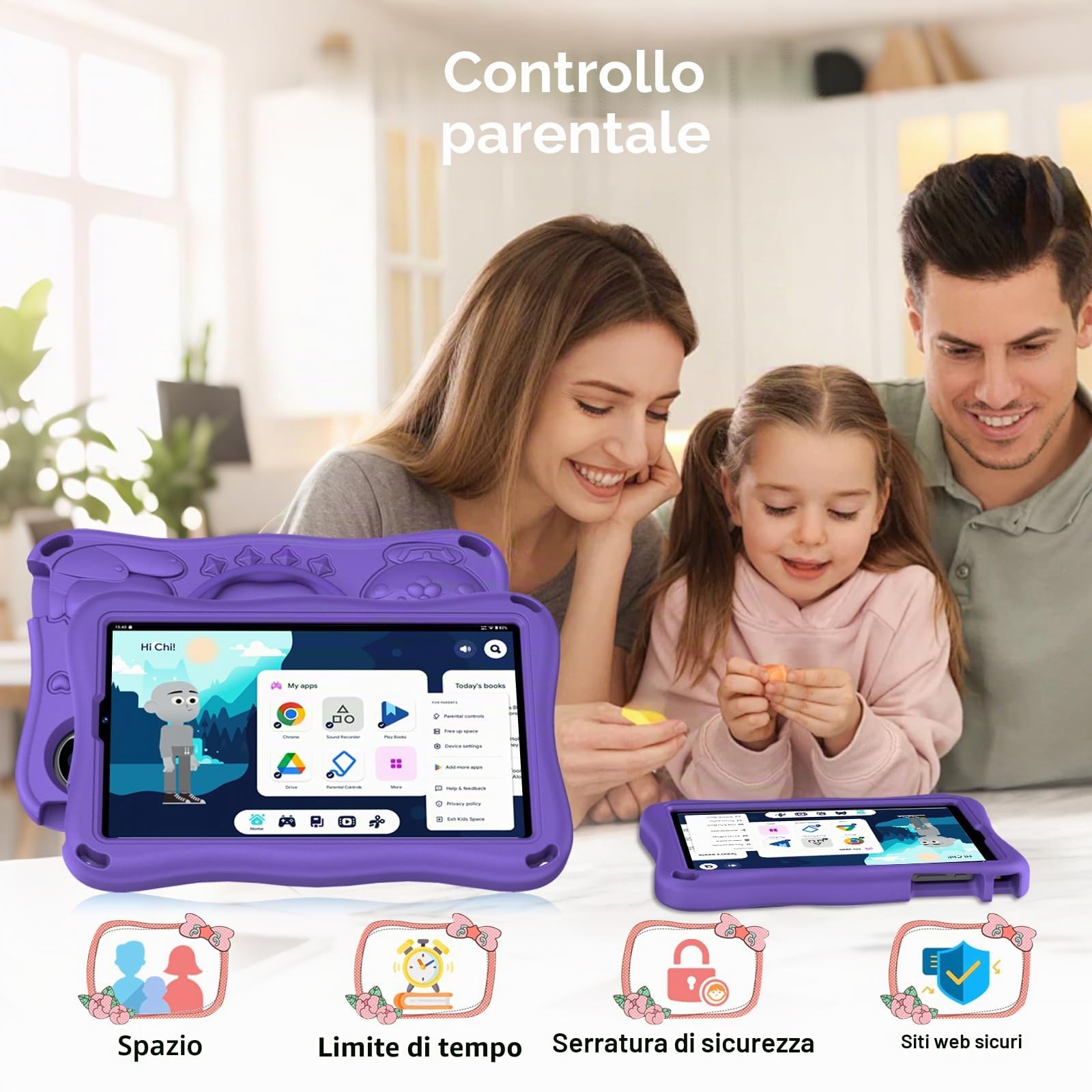 2026 Tablet per Bambini 9 Pollici Android 15 con 32GB ROM+TF 2TB, 5G WiFi, Gemini AI, Octa-Core, Widevine L1, GPS, Face ID, Protezione per Bambini, 1340 * 800, 5000mAh, BT 5.0, Tablet per