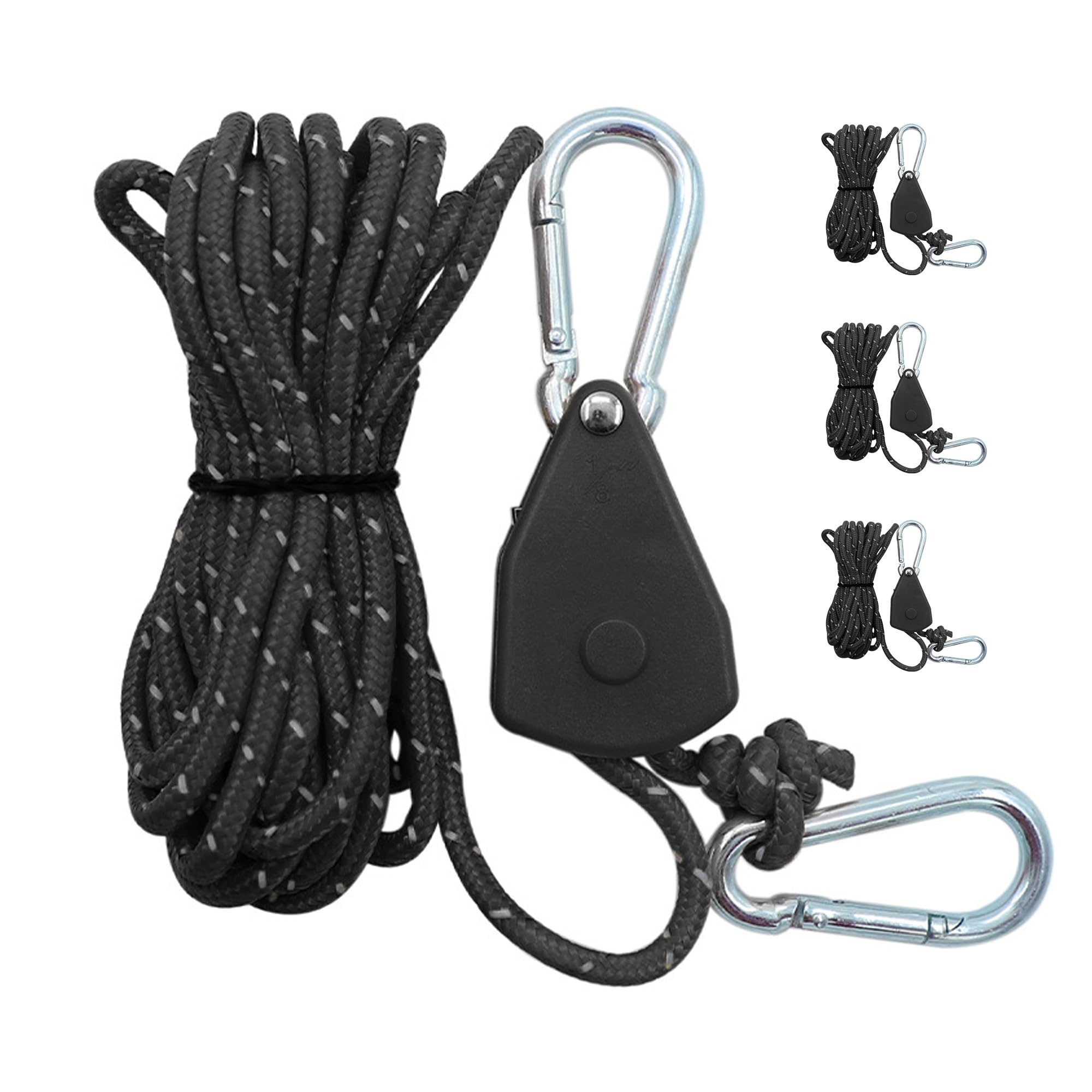 4 x 4 mm Adjustable Pulls, 4 Meters Rope Pull Cord with Rope, Adjustable Jack Stand, Sun Protection, Reflective Cable (Black)
