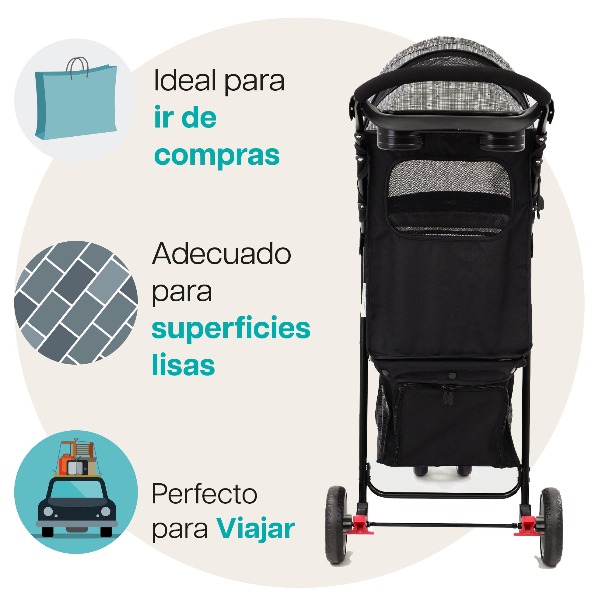 Innopet Avenue gris mezclado - Cochecito urbano plegable de 3 ruedas para perros y gatos, incluye cubierta de lluvia, correas de seguridad y cesta inferior
