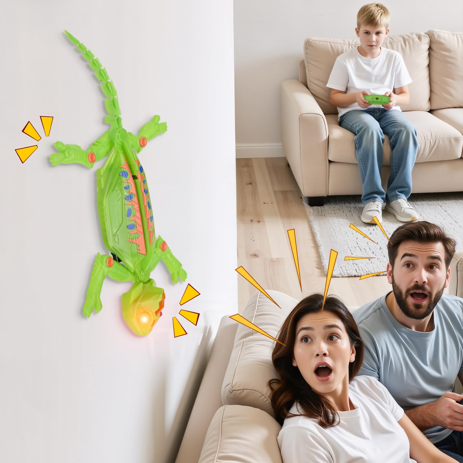 Euakee Recargable Camaleón Teledirigido, Lagarto Teledirigido con Ojos Led Luminosos, Lagarto Trepador de Paredes, JRegalos de Cumpleaños para Niños Niñas 3 4 5 6 7 8+ Años (A