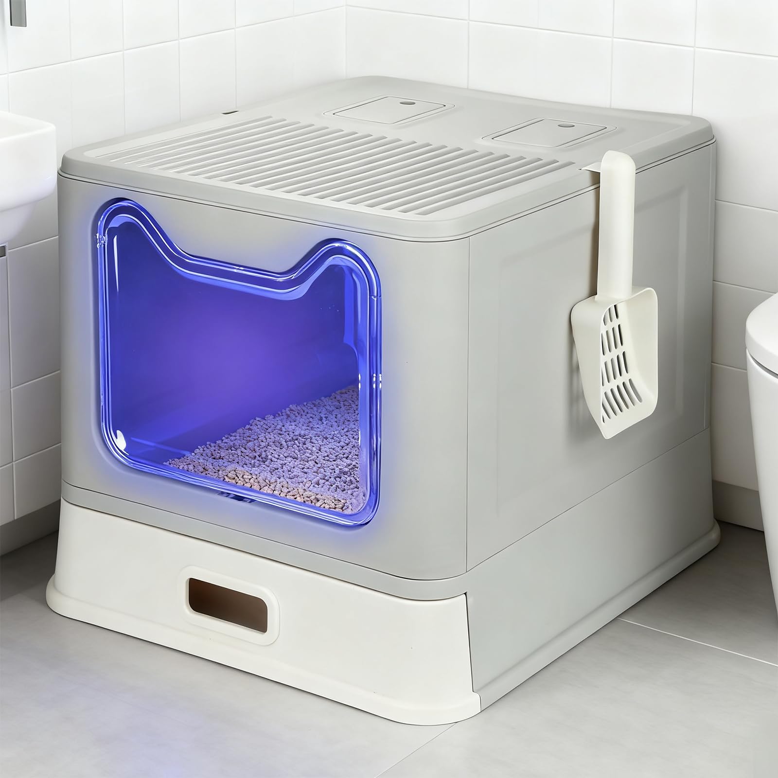 Litiere chat autonettoyante et bac acier inoxydable XXL avec couvercle pour grand chat