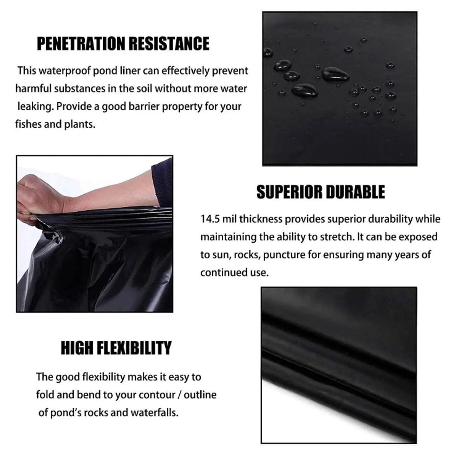 Revestimiento De Estanque De PVC, Lámina De Invernadero, Lámina De Construcción Revestimiento De Estanque De Hdpe Negro Resistente 0,2 Mm De Espesor 4 X 3 M LáMina De Sellado Membrana
