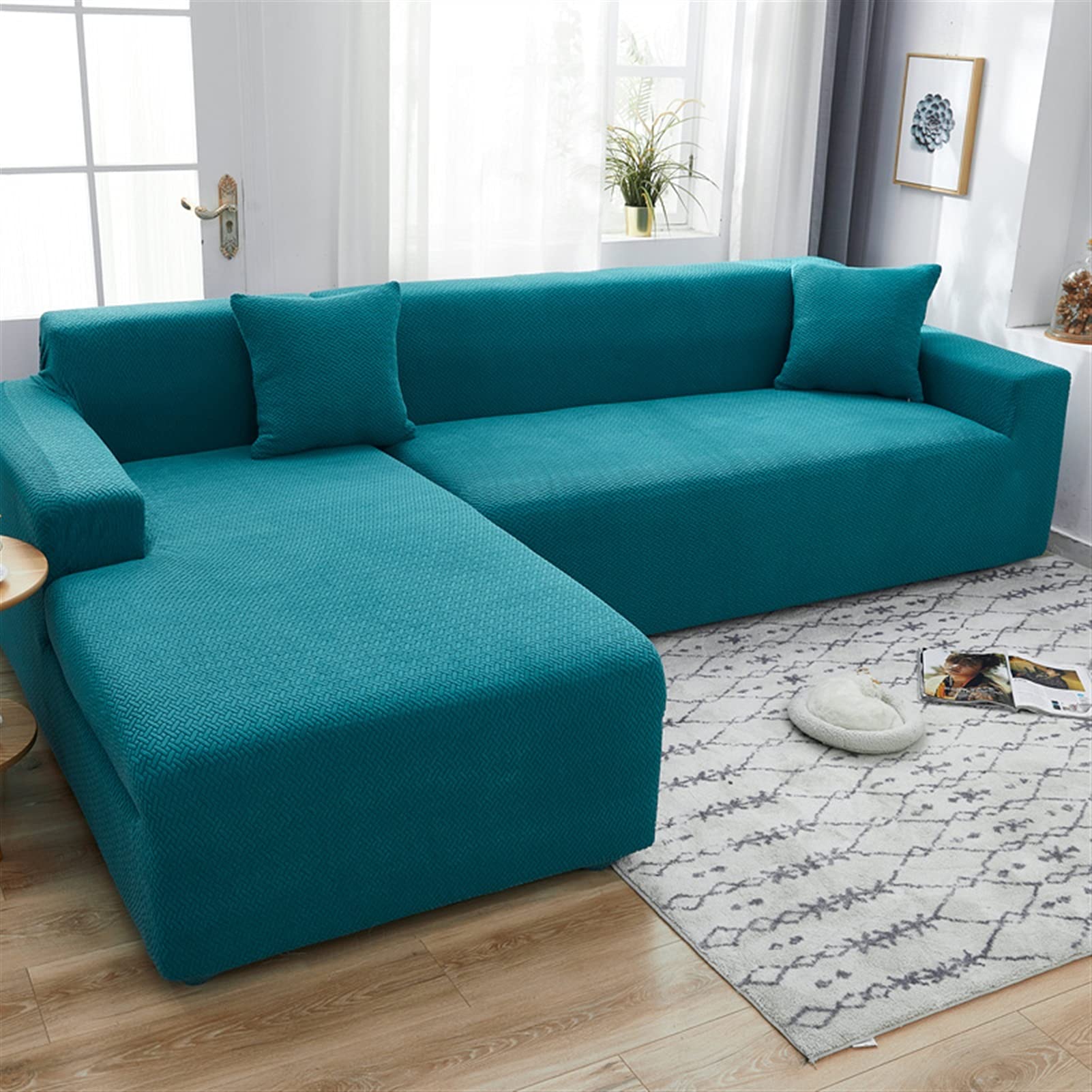 Housse de canapé d'angle jacquard : protégez votre meuble sectionnel en peluche épaisse