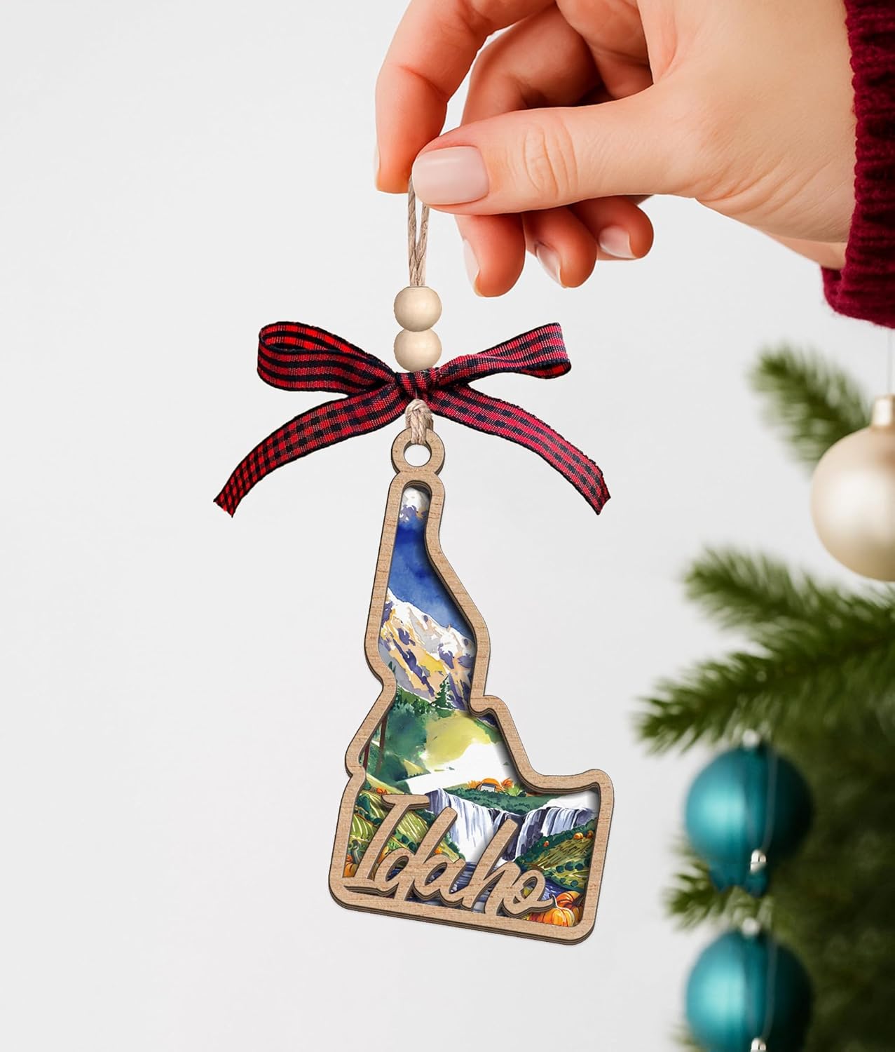 Idaho State Christmas Wooden Ornament - 2-Layer Laser-Cut Wooden Keepsake - Rustic Holiday Decor & Ideal Travel Gift for Women Men Family & Friends - Idaho Locals Gift - Image 2