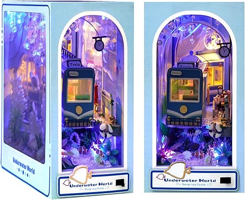 GuDoQi Kit de rincón de libros de bricolaje, sujetalibros de madera para casa de muñecas de bricolaje, estante de biblioteca, kit de casa de muñecas