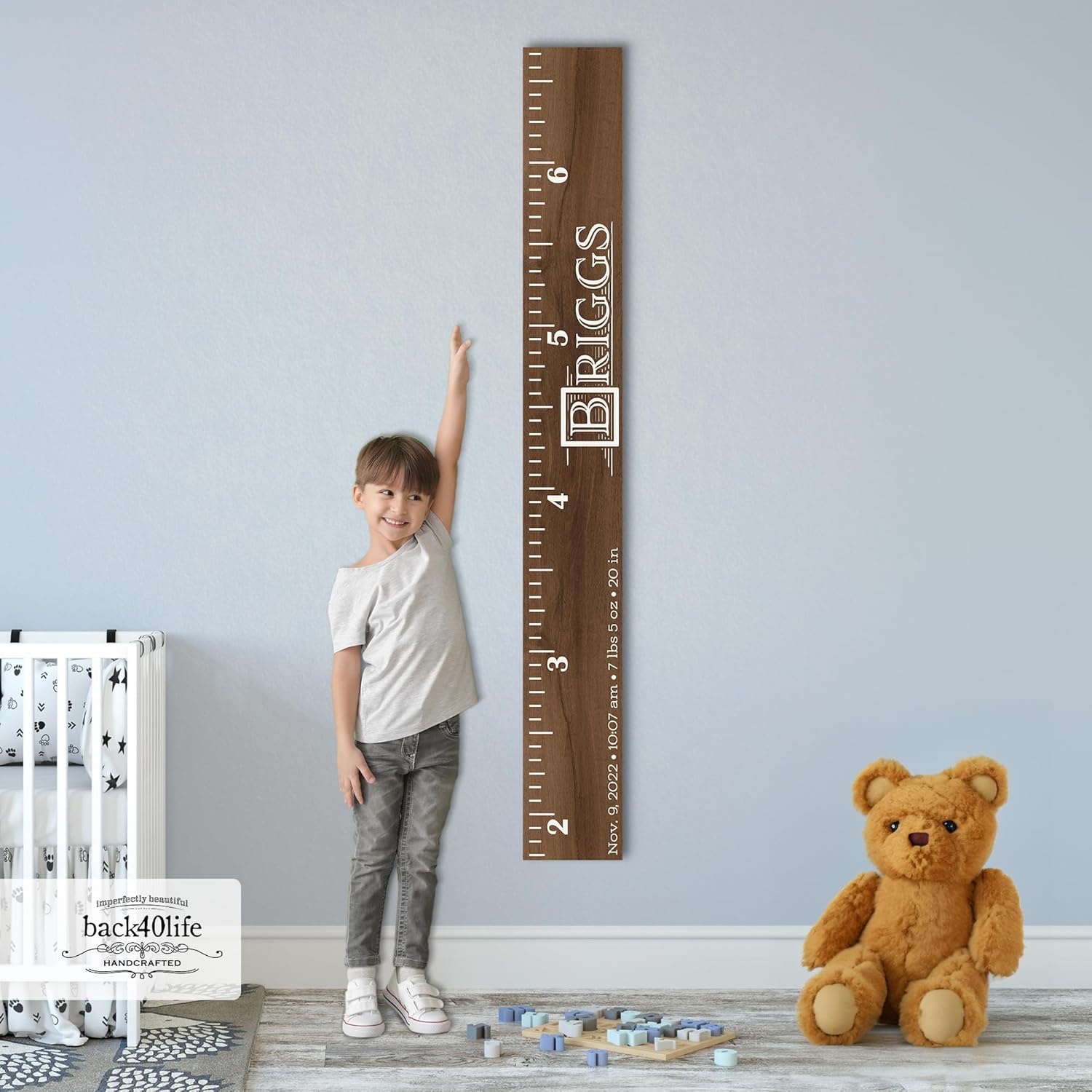 Wooden Kids Growth Chart Ruler for Boys and Girls (The Briggs) Back40Life