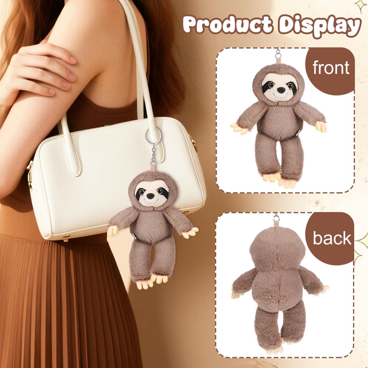 TOYANDONA Plush Sloth Keychain, Soft Sloth Stuffed Animal Toy Keyring Kawaii Animal Charm Pendant Decorative Plush Doll Accessory for Women Girls Bag Purse Backpack Handbag, Grey