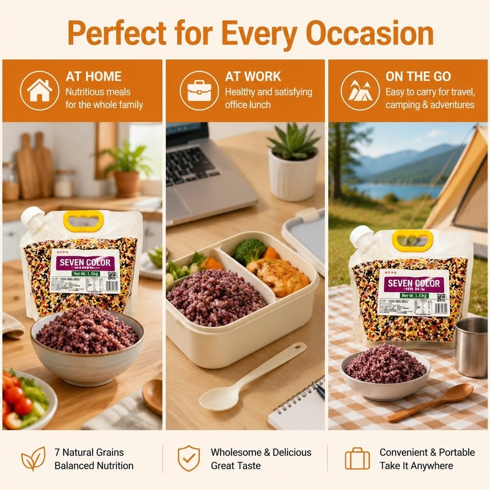 1,5 kg de mezcla de granos mixtos de arroz integral de 7 colores | Bolsa Stand Up con pico y asa for arroz y gachas