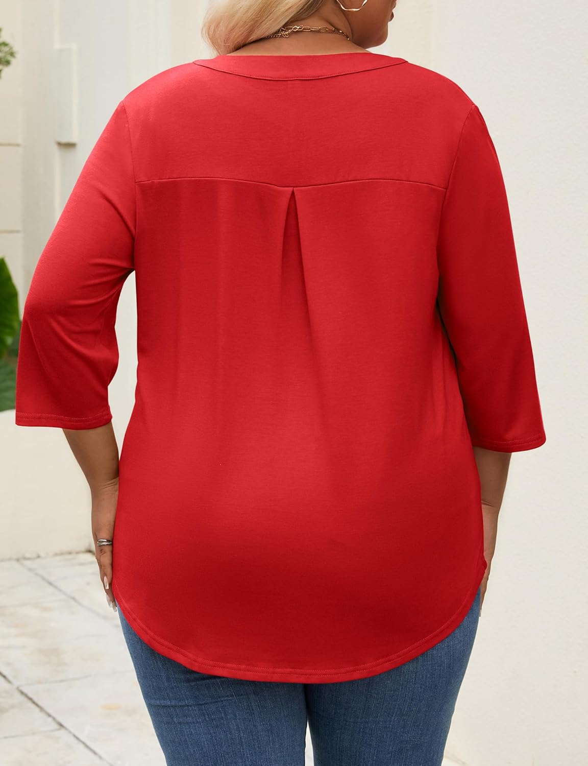 Kancystore Women's Plus Size 3/4 Length Sleeve Tops V Neck Shirts Work Blouses Zipper Spring Tunics XL-5X - Image 6