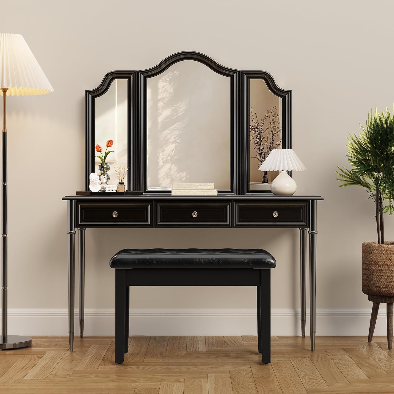 Clevich Klavierbank 200kg Tragkraft mit PU-Lederkissen & Stauraum - Massivholz-Pianohocker 75x35x49cm, Zweisitzer mit rutschfesten Füßen, Schwarz (75 * 35 * 49cm)