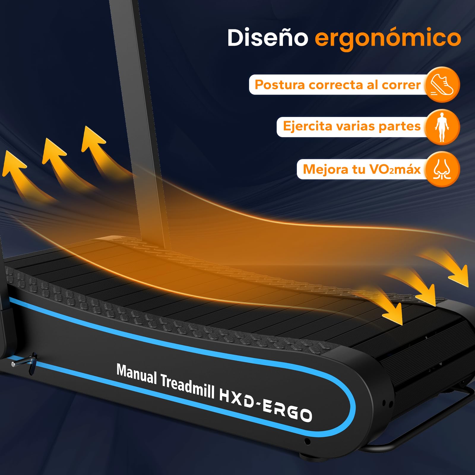 Cinta De Correr Curva Manual HXD-ERGO - Sin Motor, Plegable, 120x40 Cm, 150 Kg - Quema 30% Más Calorías