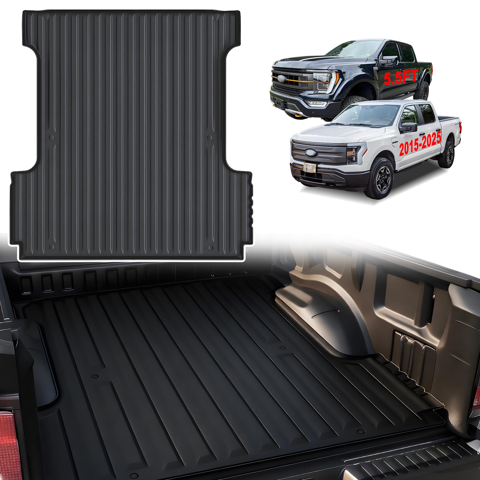Bed Mat for 2015-2025 Ford F150 (5.5ft,67.1in) & 2022-2025 F150 Lightning (Not Fit Pro Access Tailgate & Bed W/Side Storage) TPE All Weather Protection Heavy Duty Pickup Car Bed Cargo mat