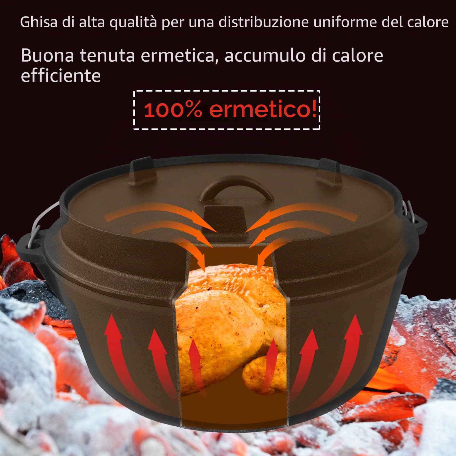 NAIZY 12 pezzi Forno Olandese Dutch Oven Casserole Roaster olandese marcia in ghisa multifunzionale con piedi e set completo di accessori (LMZJ-(HAG6274A))