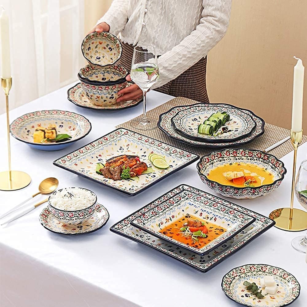 Duszpasterski, ręcznie malowany zestaw zastawy stołowej, elegancki zestaw talerzy i misek na wesela, spotkania domowe i kuchenne, wyjątkowy ceramiczny zestaw obiadowy dla przyjaciół i rodziny