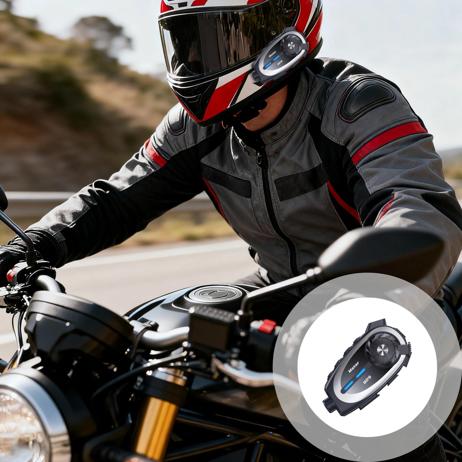 Q29 - Intercomunicador para casco de motocicleta con cámara, alta definición 1080P, gran angular de 120°, rango de intercomunicación de 500 metros, batería de 1500 mAh, uso compartido de música