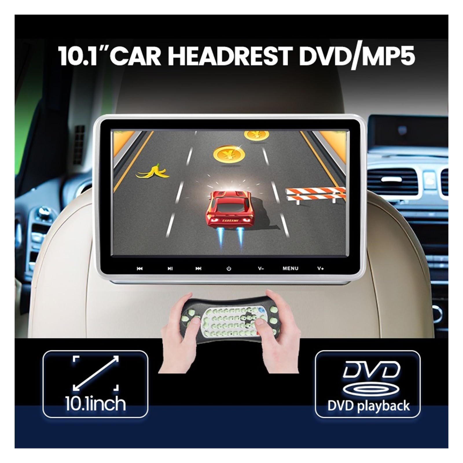 Moniteur D'appui-tête De Voiture 10,1 Pouces, Prise en Charge des Jeux USB/SD/HDMI/Casque/FM/CD/VCD MP5 DVD Tablette Lecteur Vidéo 1024 * 600 HD Bouton Tactile