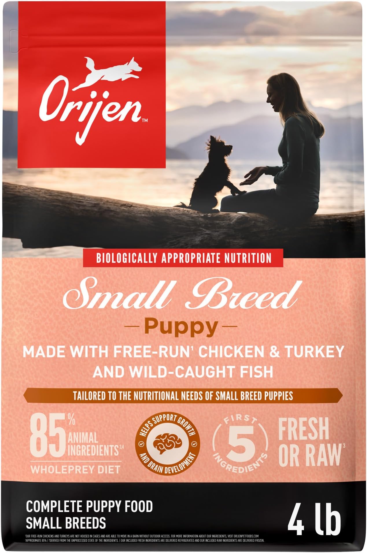 Grain Free High Protein Dry Dog Food Small Breed Puppy Recipe 4lb Bag