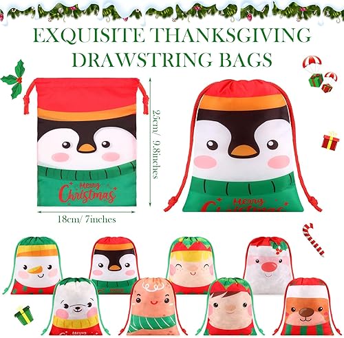 Miniatura 8 de Xuniea 24 bolsas de Navidad con cordón de 10 x 7 pulgadas, bolsas reutilizables de regalo de Feliz Navidad, pequeñas bolsas de envoltura para