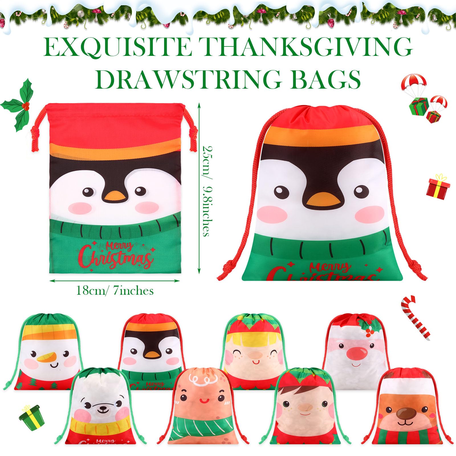 Xuniea 24 bolsas de regalo de Navidad con cordón, reutilizables, bolsas de regalo de Navidad, bolsas surtidas de regalos de Navidad para Navidad, Año Nuevo, fiesta de cumpleaños (estilo de dibujos