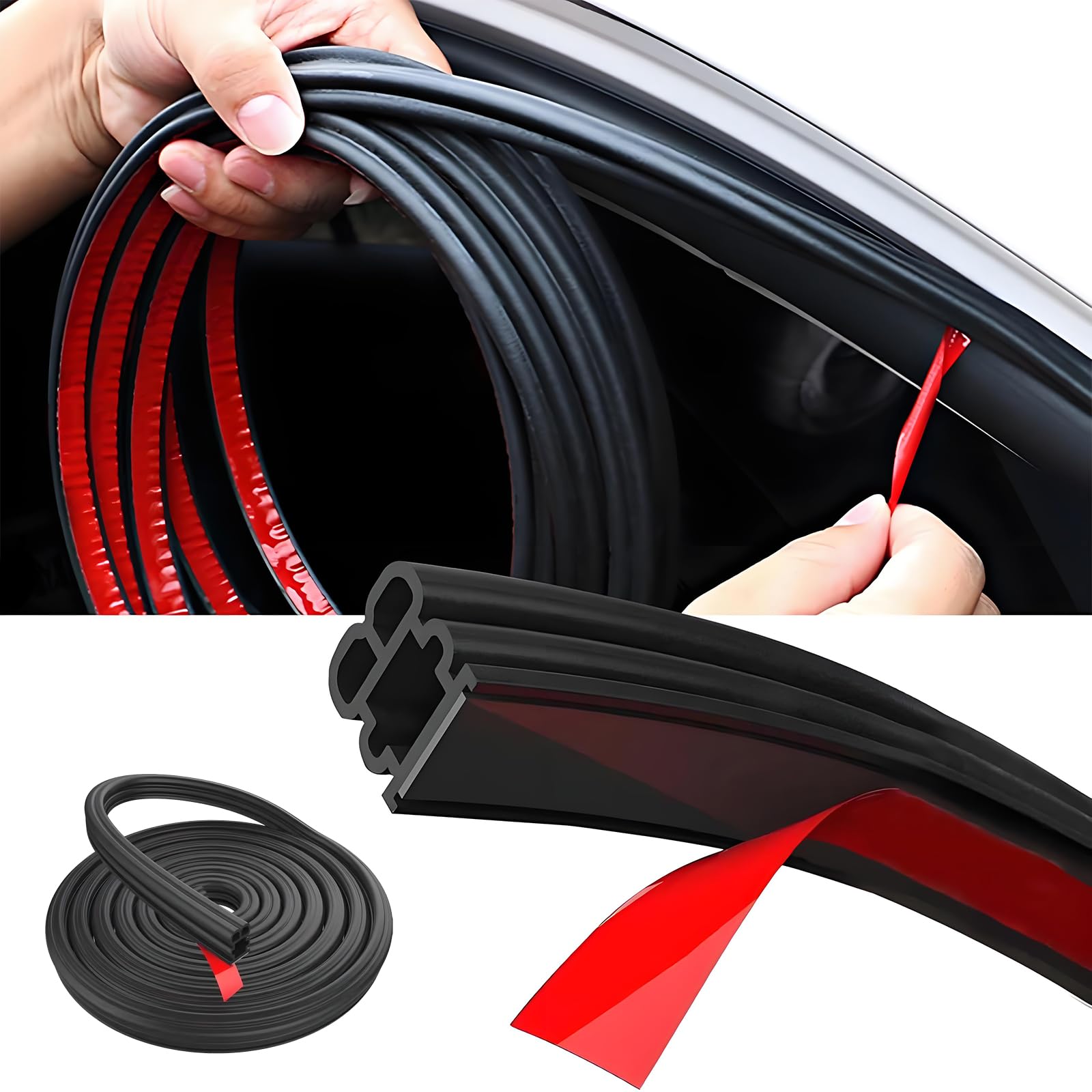 Vbgurr 10M 32.8Ft Car Door Seal Waterproof Strip Self-Adhesive Thickened Rubber Sealing Strip Car Door Draught Excluder Strip Soundproof Seal Strip For Most Car, Truck (10M)