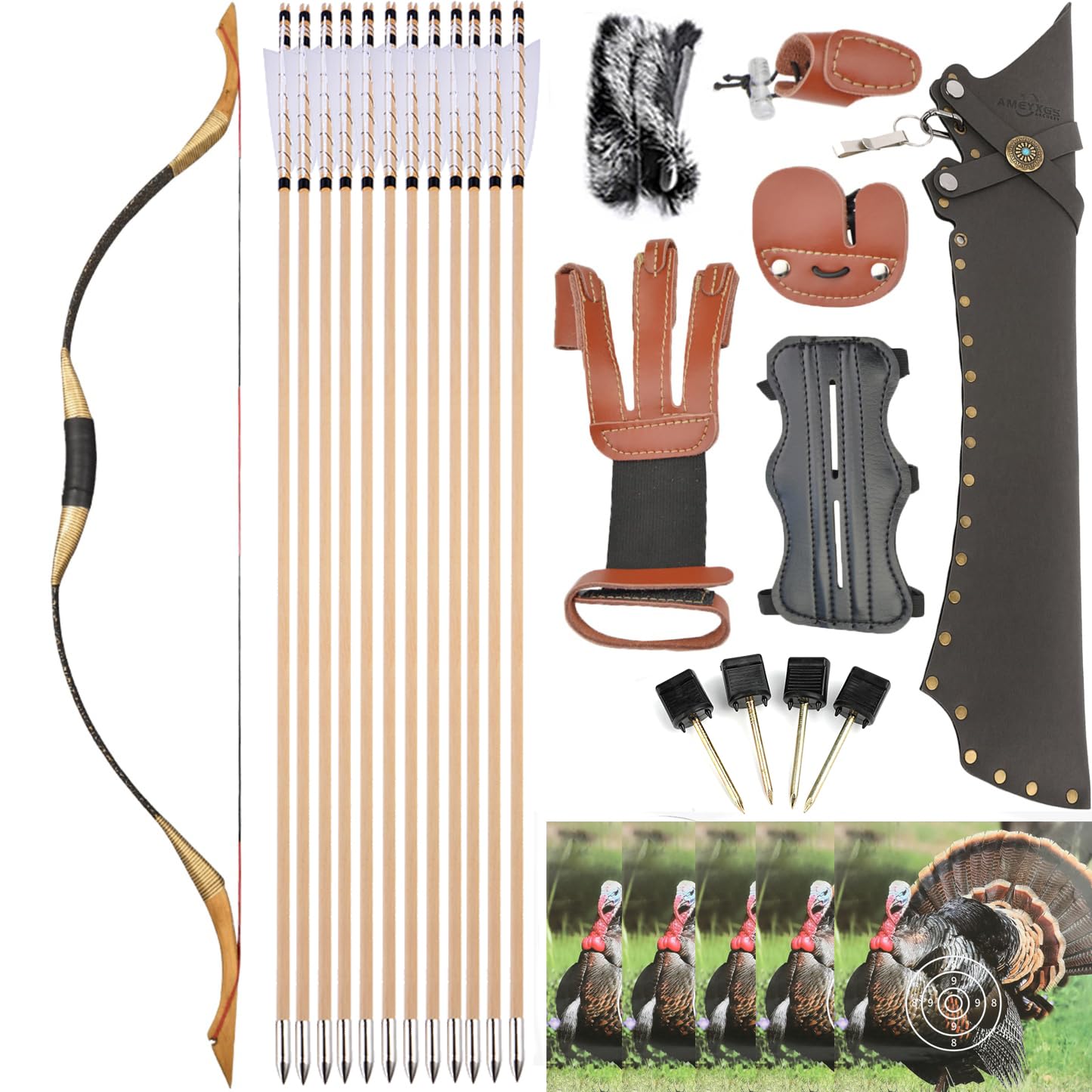 Traditioneller Recurvebogen 25-55lbs Reiterbogen Jagdbogen Handgefertigter Langbogen für Jagen und Zielschießen