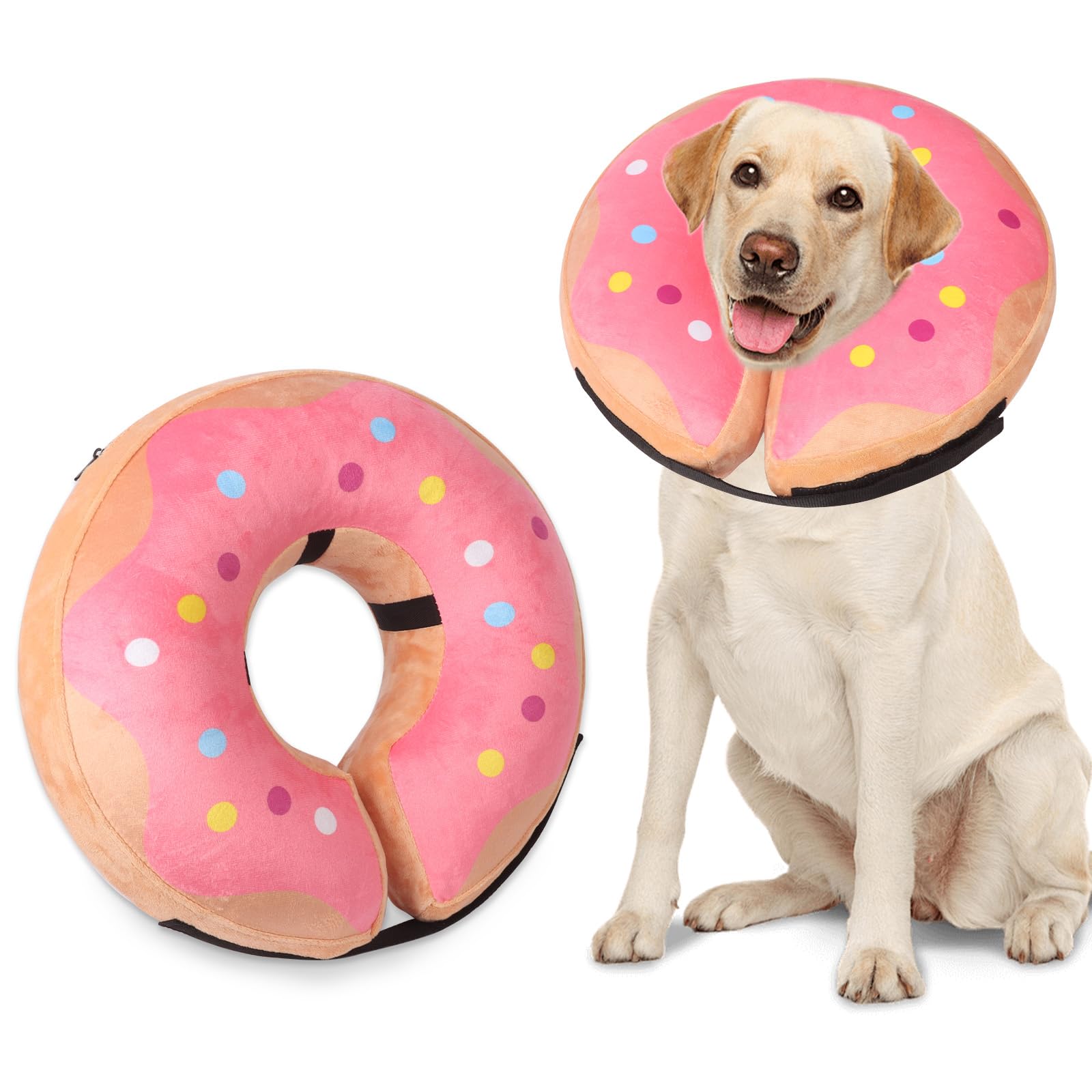 Niuoppy Inflatable Dog Collar for After Surgery Protective Dog Inflatable Recovery Collar Neck Dount Cone for Dogs Cats Prevent Licking (Pattern Pink M)