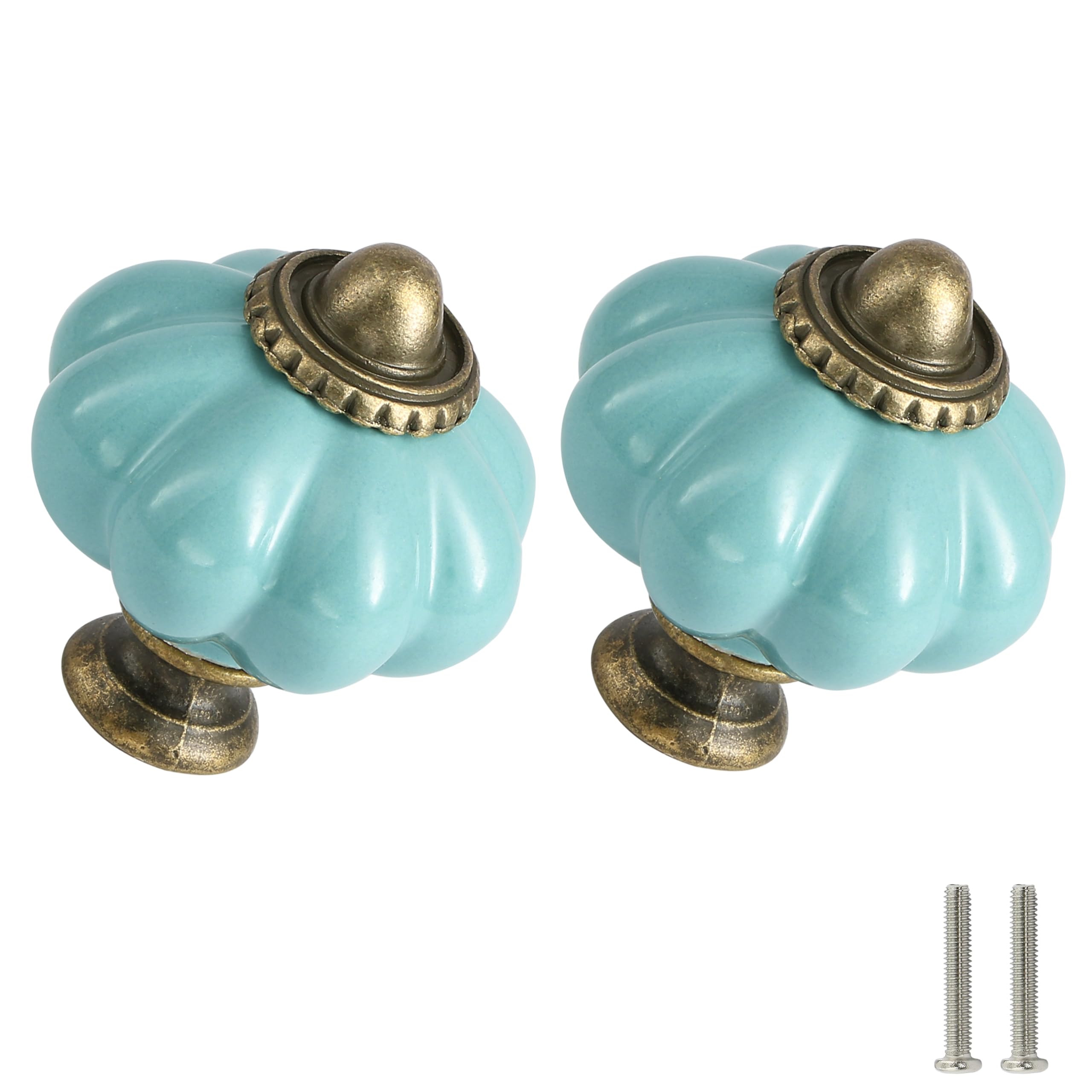 Zernmiarder Celadon Pumpkin Knobs 6 Pack Ceramic Cabinet Knobs Vintage Drawer Pulls - Antique Dresser Pulls with Screws for Closet Drawer Cupboard Cabinet and DIY Home Project — image 1