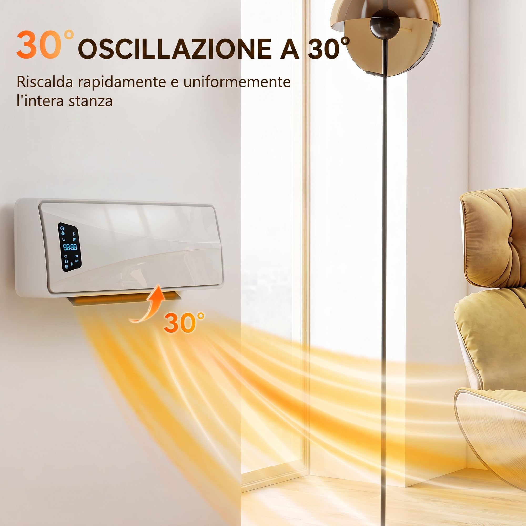 HOMCOM Termoventilatore da Parete 2000W, 3 Modalità, Termostato, Bianco