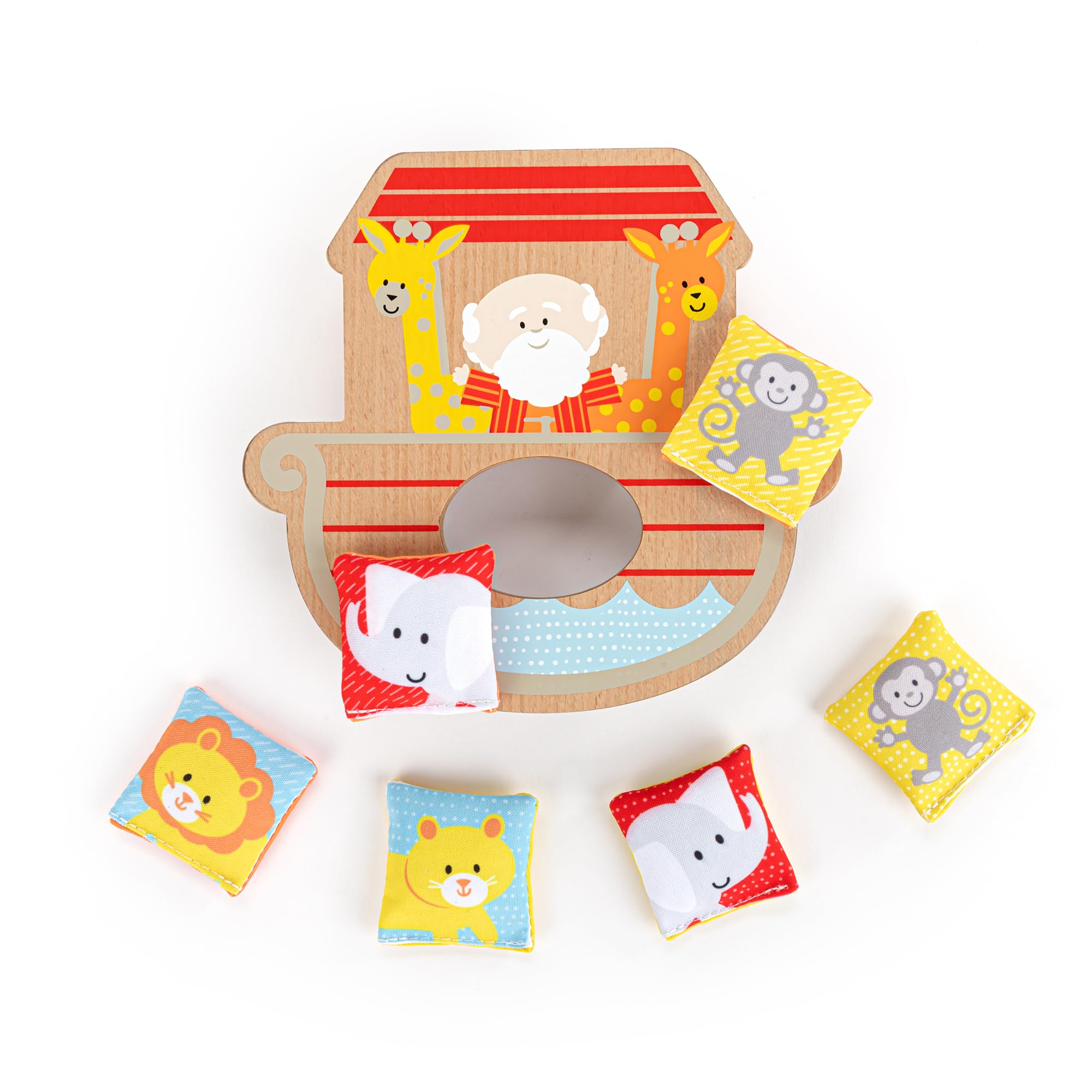 DEMDACO 5004830147 Two by Two Noah's Ark Red, Yellow, and Brown 7.5 x 7 Inch Wood Beanbag Toss Activity Game