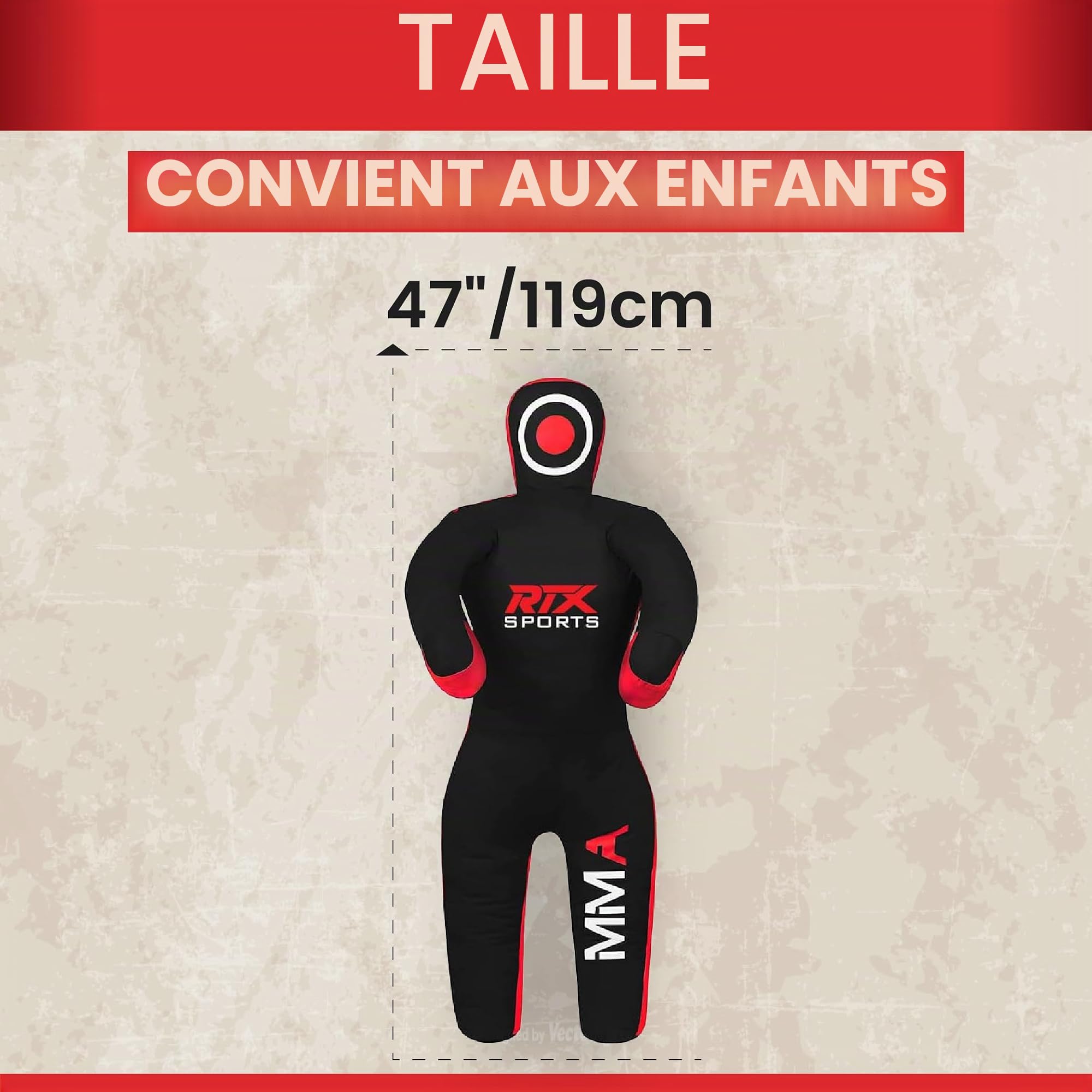 RTX Enfants de Grappling Judo MMA pour Enfants Sac de Frappe pour Brésilien BJJ Jiu Jitsu, Lutte, Entraînement MMA Toile Non Remplie 47 Pouces