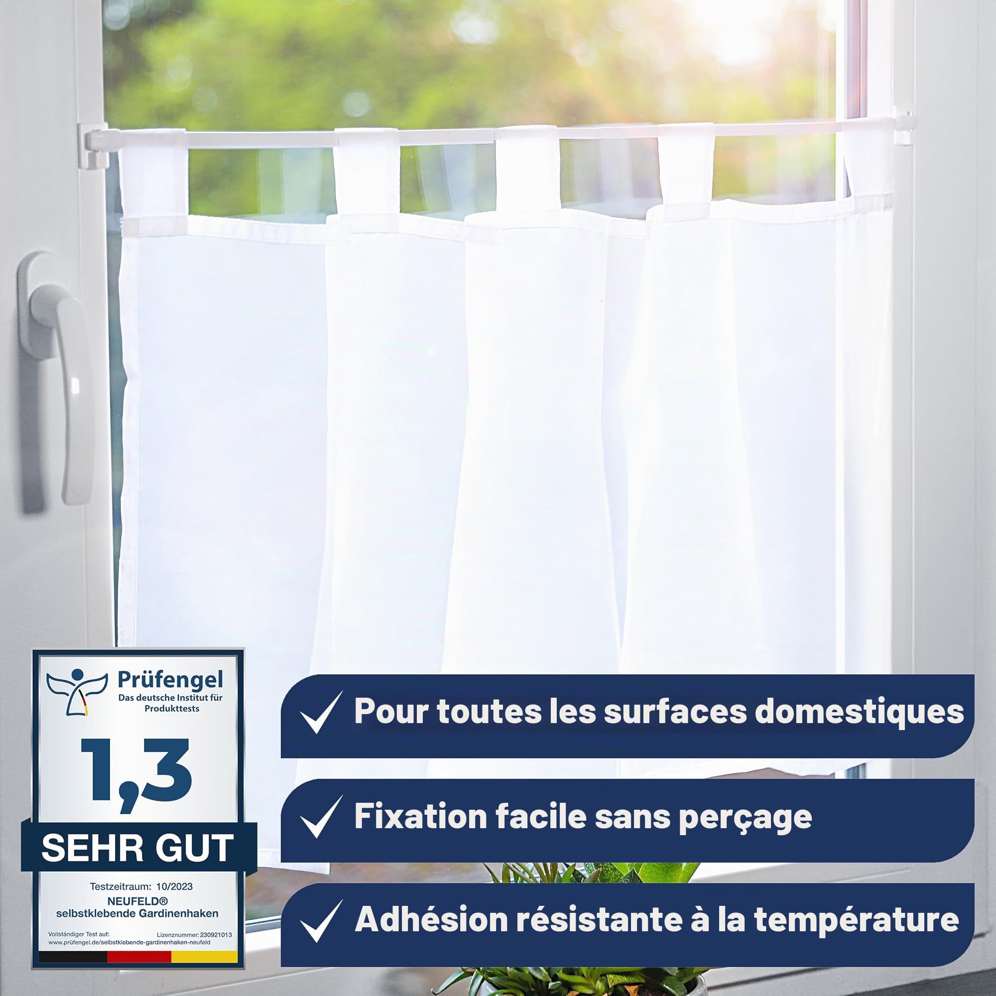 Crochets adhésifs Neufeld Lot de 24 Blancs 3 m sans perçage pour Rideaux