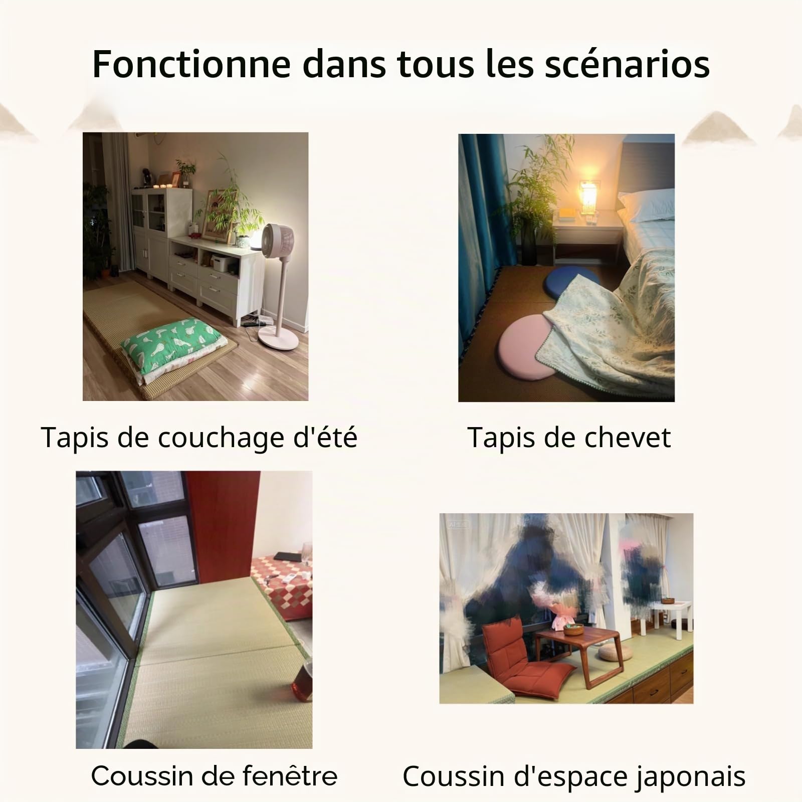 Tatami Matelas Japonais Pliable Naturel Jonc Herbe (Non Teint),Pliant Rotin Tatami Tapis,Antidérapant et Imperméable,4 Plis Méditation Yoga Zen (Size:90×200×3.5cm)