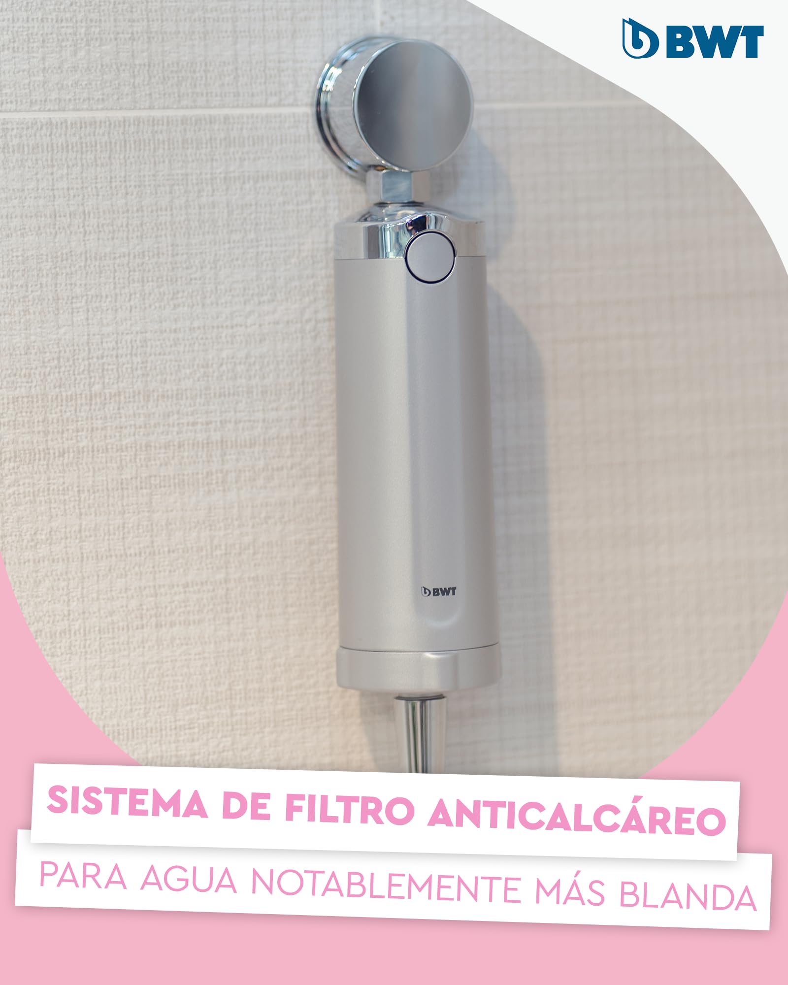 BWT Sistema de filtrado antical Quick & Clean con 1 cartucho filtrante | Protección antical en el baño | Filtro de ducha en línea Filtro de agua | Automontaje | Para grifería, cristal y azulejos