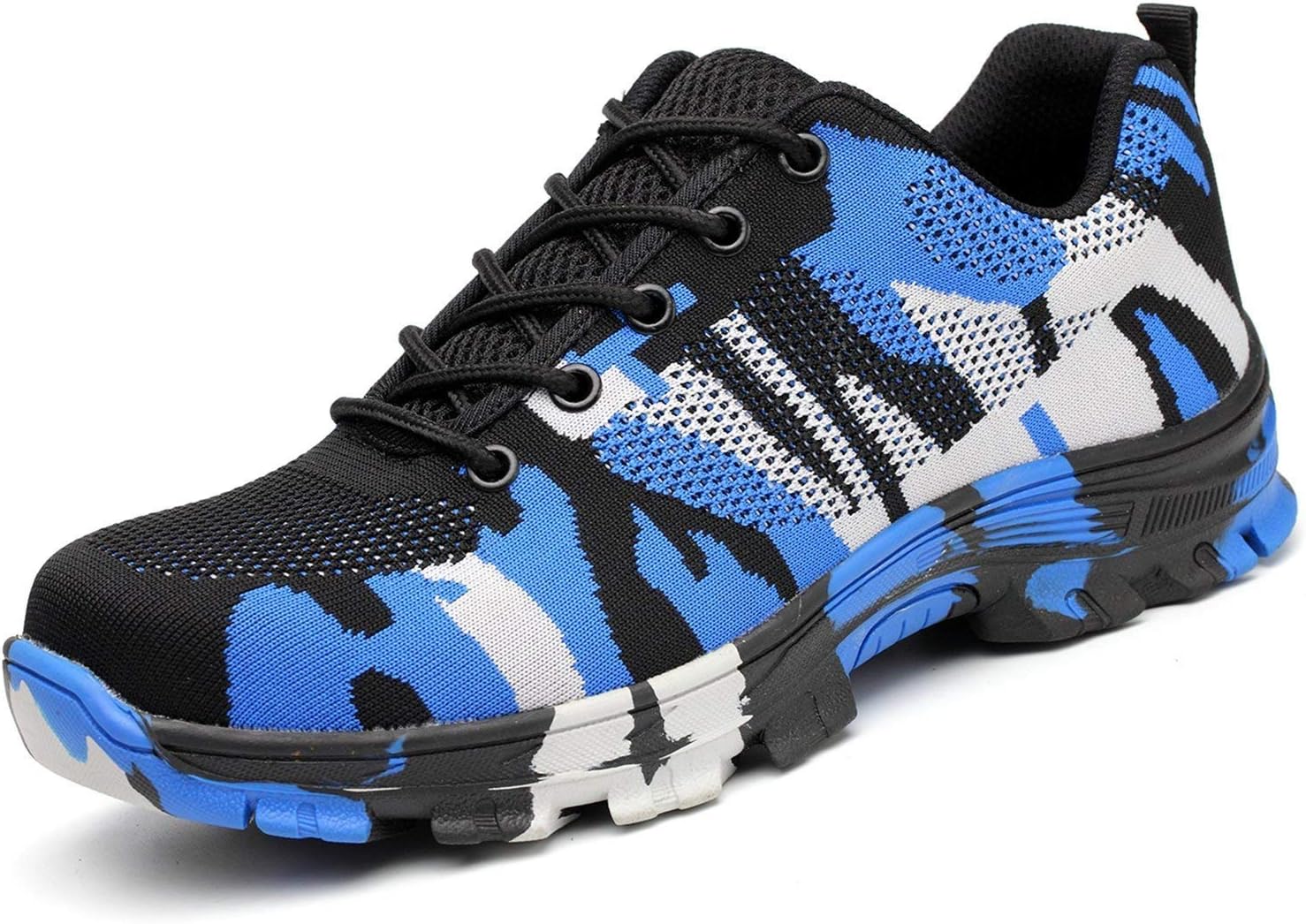Tongzone Steel Toe Shoes Work Safety Shoes Work Boots Industrial and Construction Puncture Proof Footwear Camouflage Blue