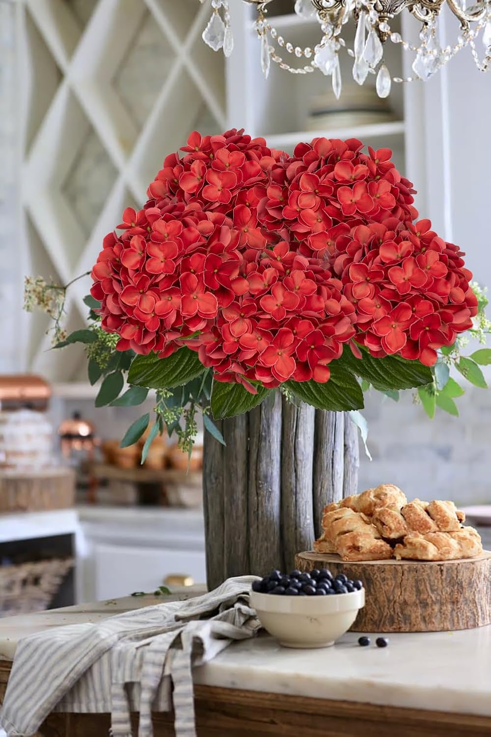 DILATATA Fake Hydrangeas Real Touch Hydrangea Flowers 26" Large Artificial Hydrangea Flowers Red Silk Hydrangea for Wedding Bouquet, Home, Party, Store, 3pcs - Image 3