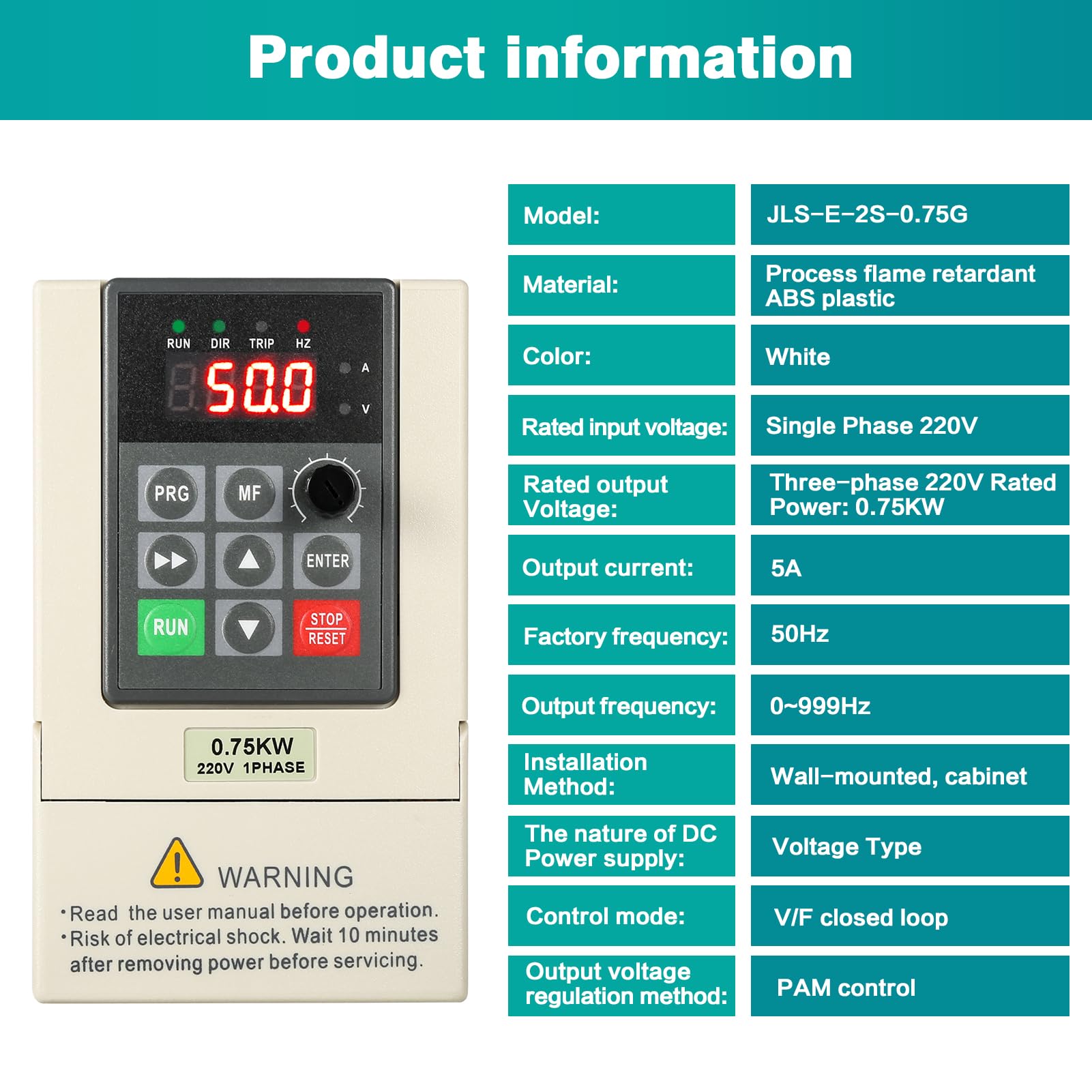 Jadeshay Inverter per Motori 0.75 KW Inverter VFD Variatore di Frequenza Regolatore di velocità Variabile per Motore Corrente Alternata,Ingresso Monofase 220V Uscita Trifase 220V con Cavo di 2 Metri