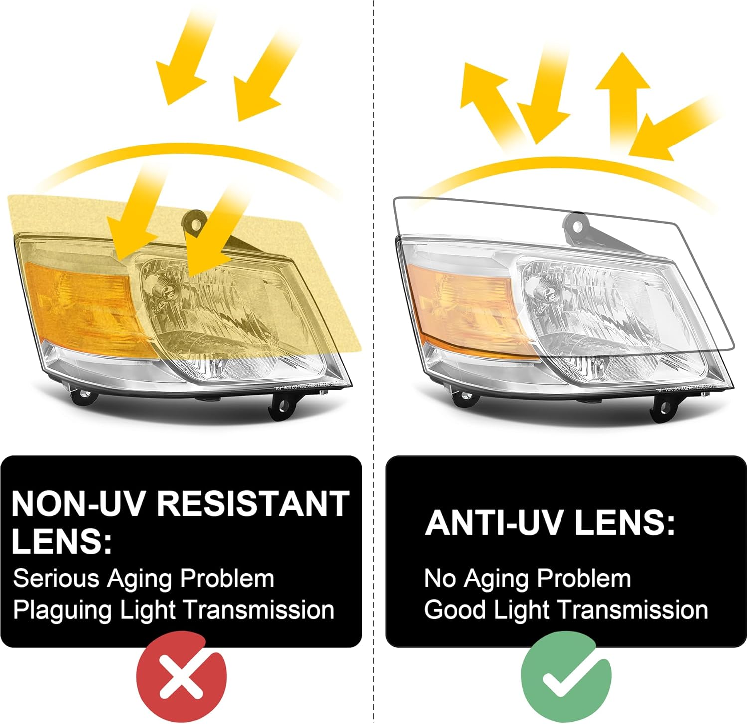 Headlight Assembly Compatible with 2008-2010 Dodge Grand Caravan 08 09 10 Grand Caravan Headlamp Replacement Driver and Passenger Side (Chrome Housing Amber Reflector)
