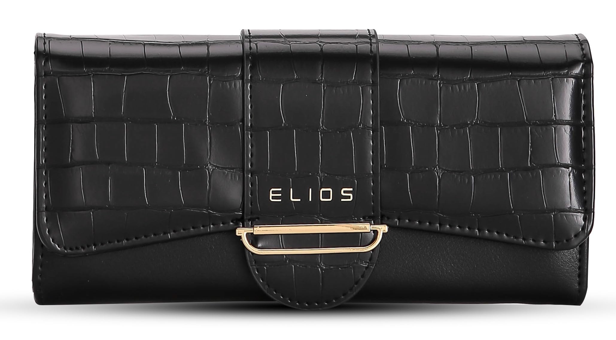 Women's Croc-Embossed PU Leather Wallet Clutch Phone Holder Card Organizer Zipper Pockets Wallet Purse for Women and Ladies I Gift for Women (Black)-image-25