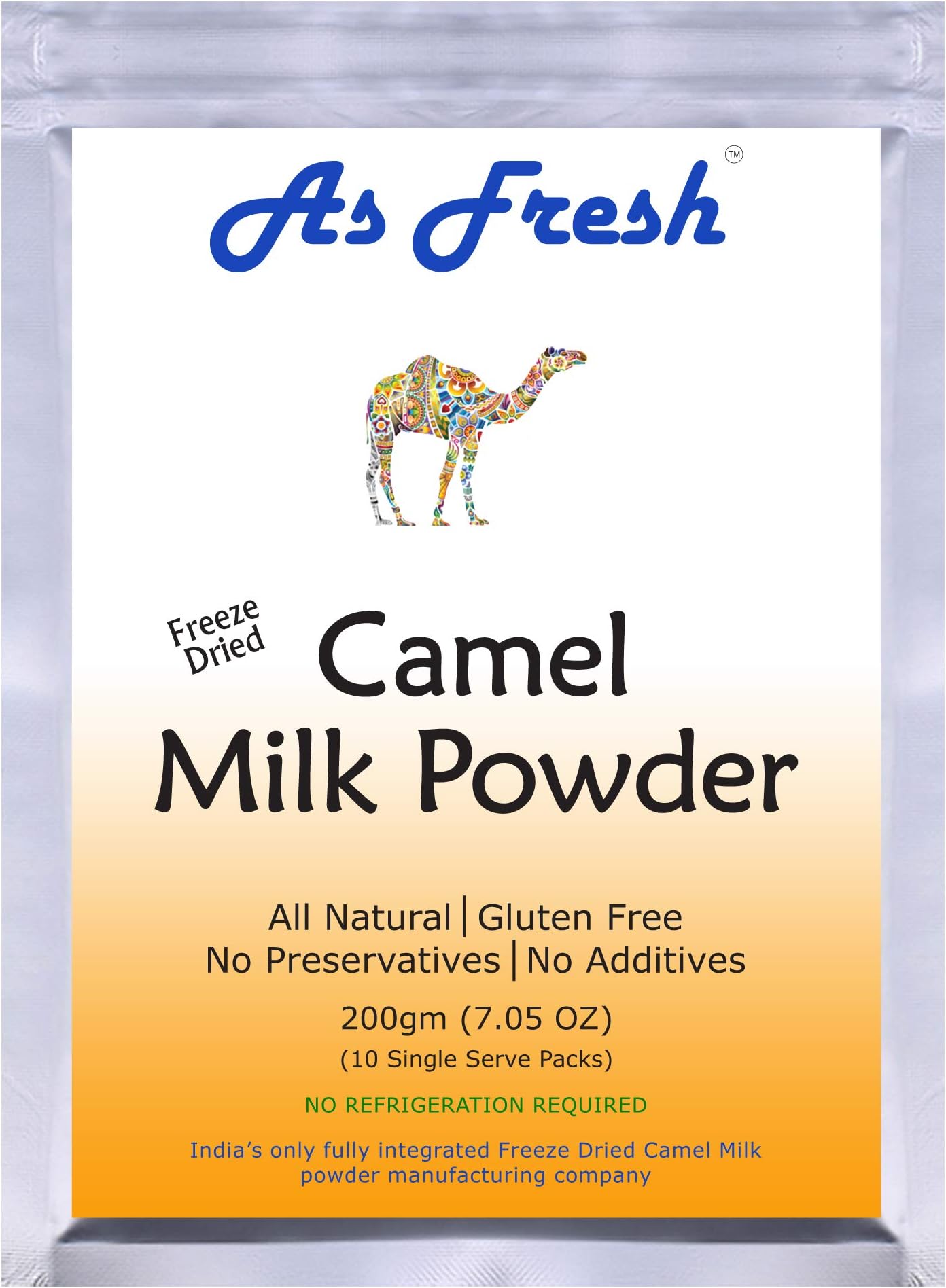As Fresh Camel Milk Powder 7oz,10 single serve sachets of 0.7 oz each, makes 70 oz camel milk
