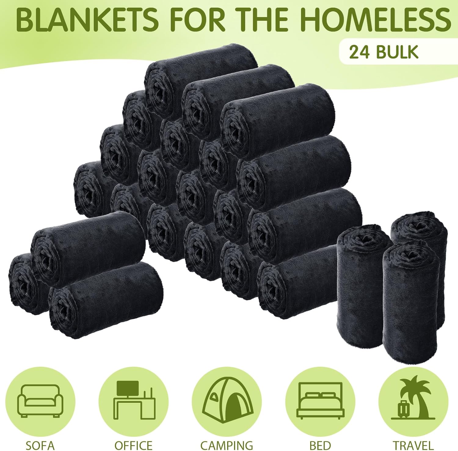 Toulite 24 Pcs Bulk Flannel Fleece Blankets for Homeless Donations Cozy Fleece Throw Blankets Winter Throw Blanket Bulk for Donations Bed Couch Sofa Home Camping Wedding Gifts(Black,50x60 Inch) - Image 2