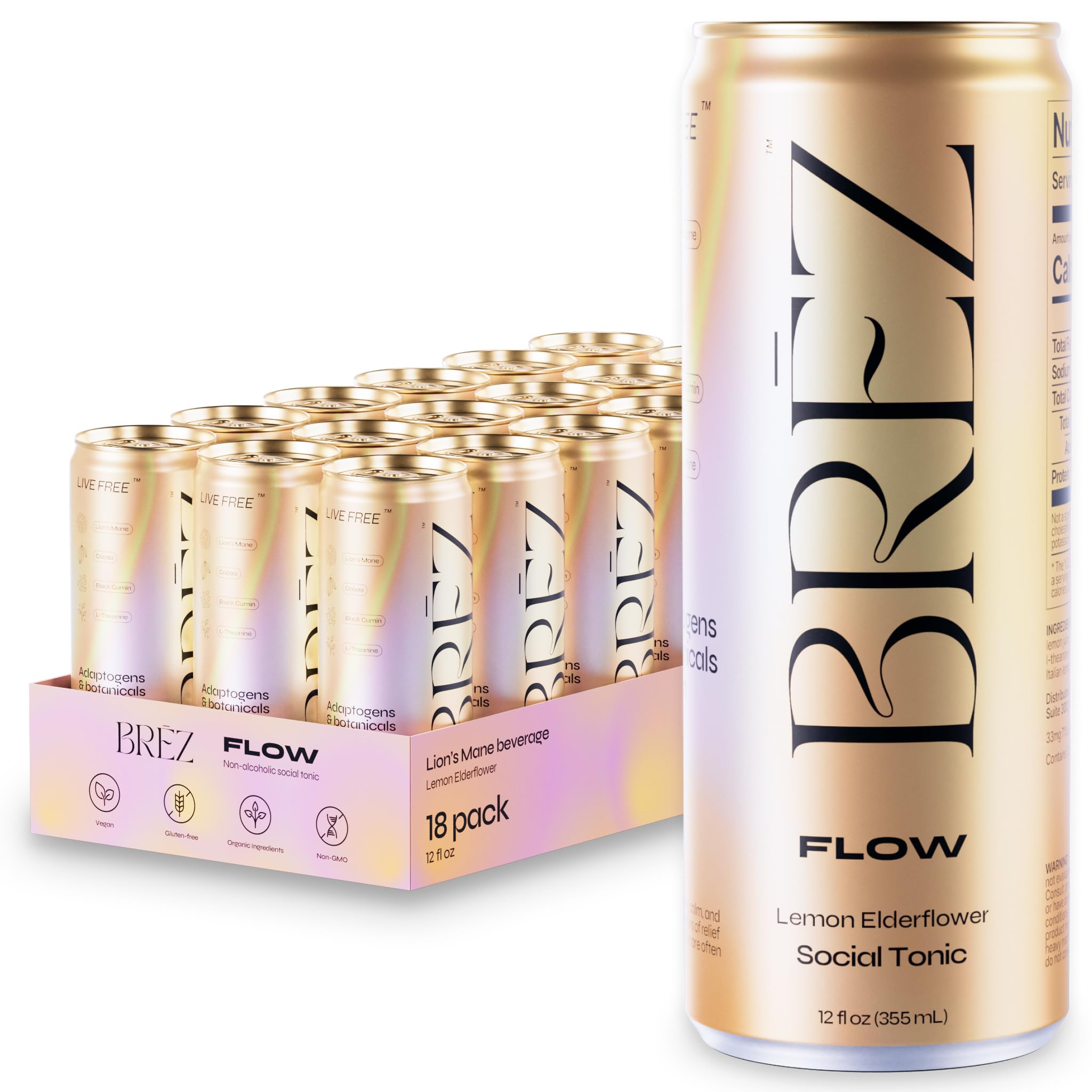 BRĒZ Flow Alcohol Alternative Drink, Non Alcoholic Sparkling Tonic, 8 Pack — Amazon image 11