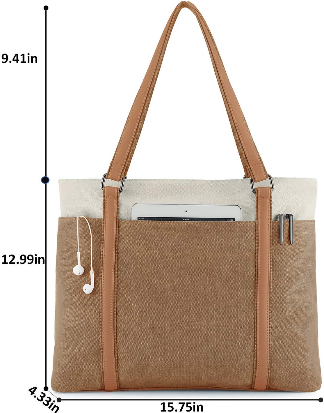 Wxnow Women Laptop Tote Bag Canvas Handbag Purse Shoulder Bag | Laptop, Canvas, Purse - Image 3