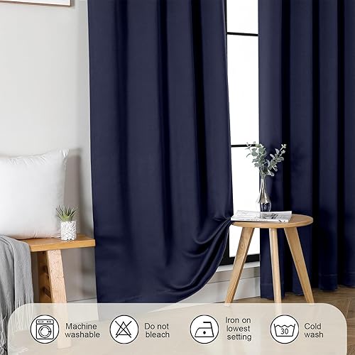 Miniatura 4 de Gwine Cortinas opacas para sala de estar de 63 pulgadas de largo, con aislamiento térmico, cortinas opacas para decoración de dormitorio con Azul
