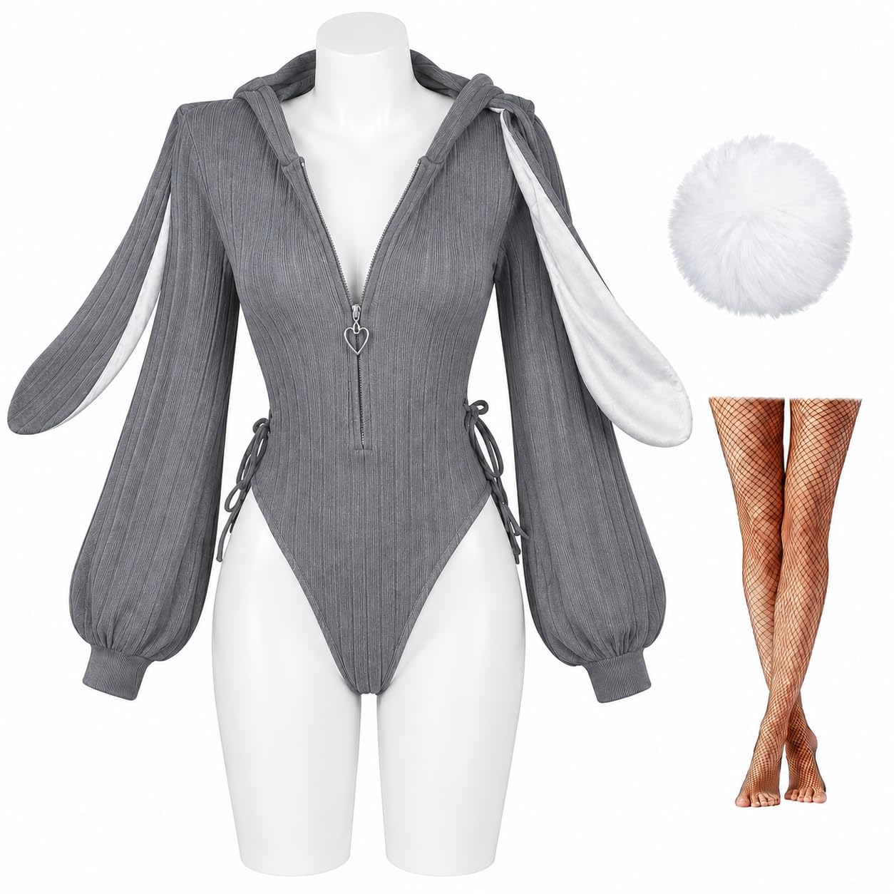 ZZXIAOJIE Women Bunny Bodysuit Halloween Maid Outfit Cosplay Props