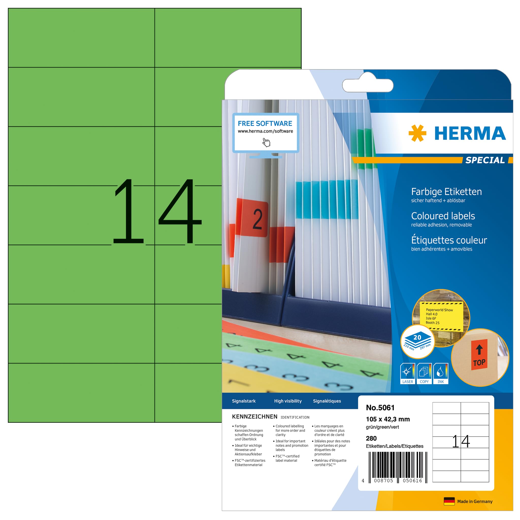 Herma 5061 - Pack de 280 etiquetas, 105 x 42.3 mm, color verde