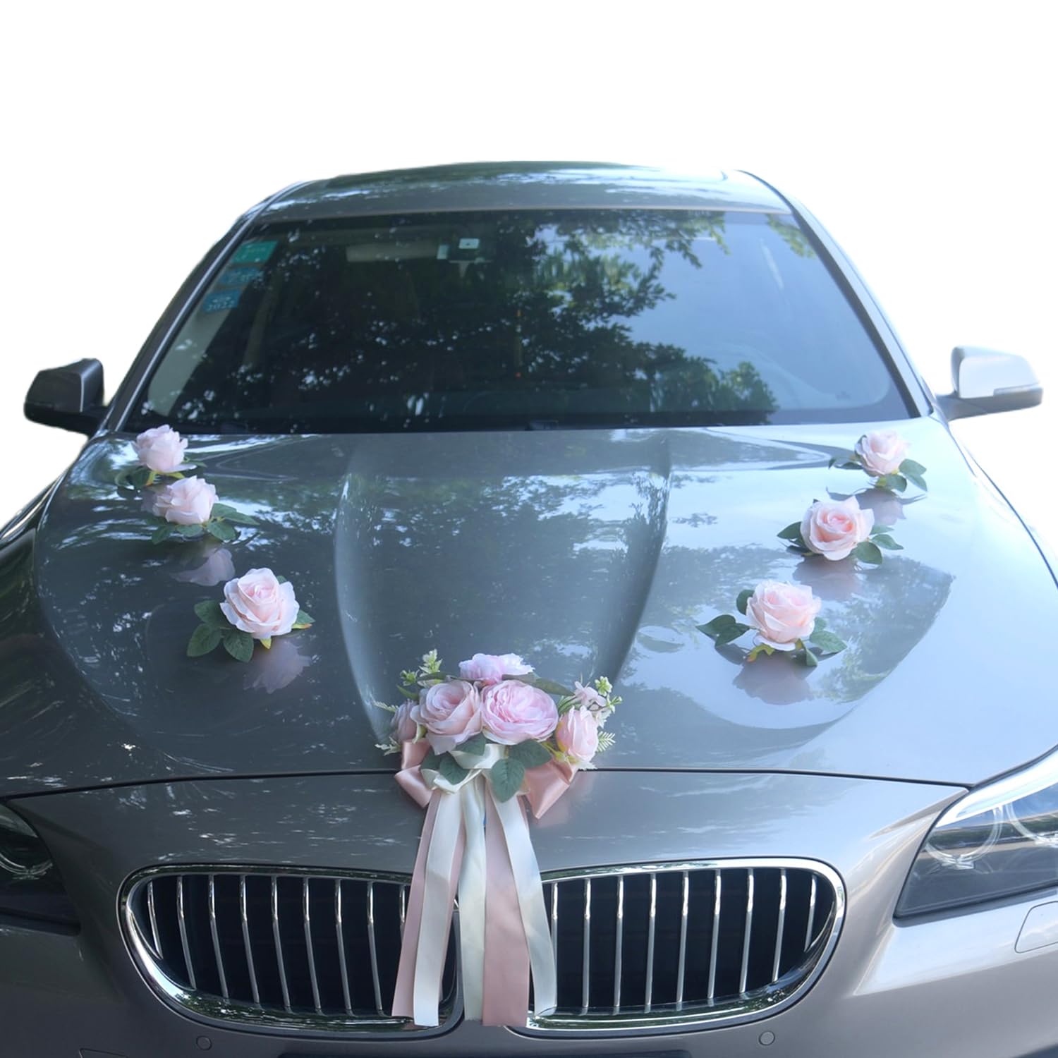 Wambere 1 Set Frontblumen Autoschmuck Hochzeitsschmuck Künstliche Rosendekoration Hochzeitsauto Deko Auto Schmuck Hochzeitsautodekoration für Hochzeit Empfang Zeremonie Party,Rosa