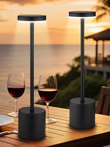 Juego de 2,6000 mAh lámparas de mesa inalámbricas, luces a pilas, regulables + 3 colores recargable, lámpara inalámbrica, lámpara de mesa pequeña