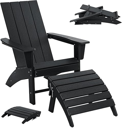 Silla plegable Adirondack con otomana resistente a la intemperie, sillas plegables para hoguera con reposapiés, silla Adirondack de polietileno de